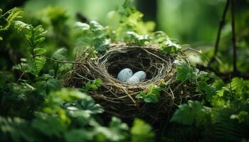 AI generated Cute bird sitting on branch, hatching new life in nature generated by AI photo