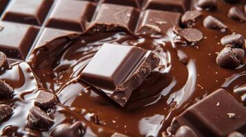 AI generated Milk chocolate pieces form a delectable texture with delightful drops. Irresistible, Ai Generated. photo