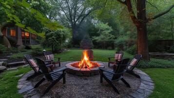 AI generated An outdoor fire pit in the backyard creates a warm haven, Ai Generated. photo