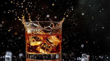 AI generated Whiskey splash with ice, bold and captivating, Ai Generated. photo