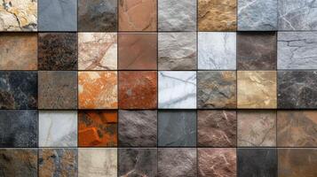 AI generated Assorted wall tile samples showcasing diverse textures. Design possibilities unfold, Ai Generated. photo