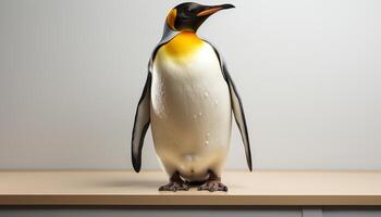 AI generated Cute penguin standing on ice, looking at camera in snow generated by AI photo