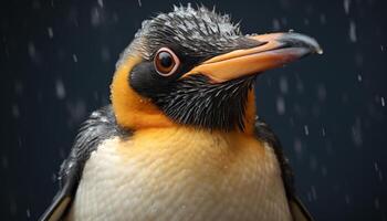 AI generated Beautiful penguin looking at camera in snowy winter landscape generated by AI photo