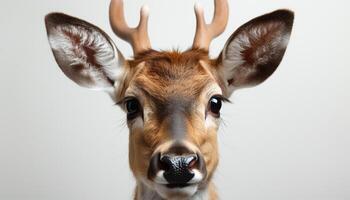 ai generado linda ciervo mirando a cámara, naturaleza retrato en blanco antecedentes generado por ai foto