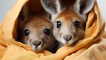 AI generated Cute puppy and fluffy rabbit looking at camera, pure innocence generated by AI photo