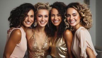 AI generated Young women smiling, enjoying party, looking beautiful, confident, and cute generated by AI photo