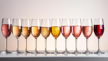 AI generated Champagne flutes in a row, celebrating success and elegance generated by AI photo