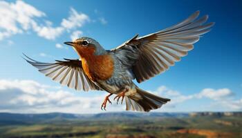 AI generated A hummingbird hovers, its wings spread, in mid air motion generated by AI photo