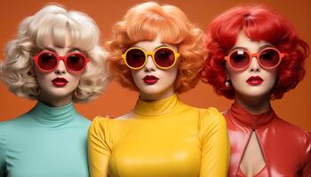 AI generated Fashion collection women beauty in cute, elegant, multi colored sunglasses generated by AI photo