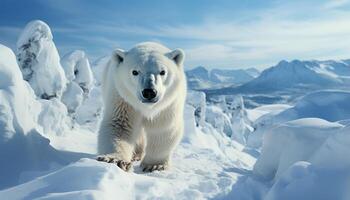 AI generated Cute arctic mammal walking on frozen ice, looking at camera generated by AI photo