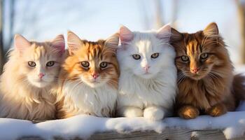 AI generated Cute kittens sitting in a row, playful and fluffy generated by AI photo