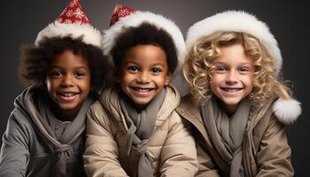 ai generado sonriente niño, alegre felicidad, linda Niños y muchachas mirando a cámara generado por ai foto