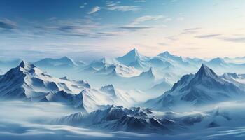 AI generated Mountain peak, blue sky, snow, ice, cloud, winter adventure generated by AI photo
