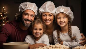 AI generated A cheerful family baking cookies together, spreading love and joy generated by AI photo