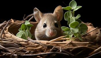 AI generated Cute small mammal, fluffy fur, whisker, shy, selective focus generated by AI photo