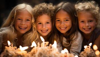 ai generado sonriente chicas, alegre Niños, linda niño, felicidad, amistad, celebracion generado por ai foto