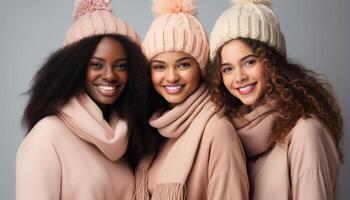 AI generated Smiling women, happiness, cheerful, looking at camera, friendship, beauty generated by AI photo