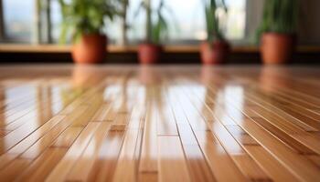 AI generated Bright sunlight reflects on old hardwood flooring, bringing nature indoors generated by AI photo