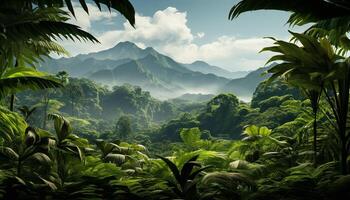 AI generated Tropical rainforest, mountain peak, sunset nature beauty in Bali generated by AI photo