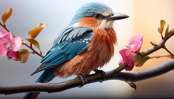 AI generated A vibrant, multi colored bird perching on a branch generated by AI photo