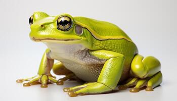 ai generado un linda rojo ojos árbol rana sentado en un blanco antecedentes generado por ai foto