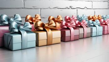 AI generated A stack of shiny gift boxes in various colors generated by AI photo