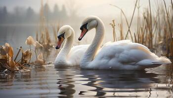 AI generated Swan elegance reflects in tranquil water, nature graceful beauty generated by AI photo