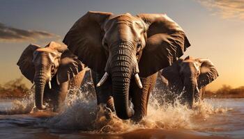 AI generated Elephants roam freely in Africa wild, majestic and endangered generated by AI photo