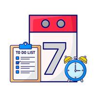 calendar, alarm clock time with to do list illustration vector