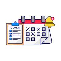 calendar, to do list with bell notification illustration vector