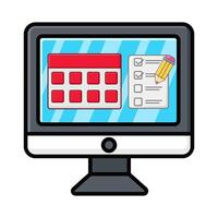 calendario, tarea lista con lápiz en computadora ilustración vector