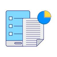 task in mobile phone, document with pie chart illustration vector