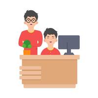 frente escritorio hombre con frente escritorio mujer en mesa trabajo ilustración vector