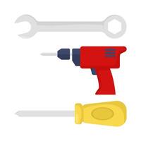 llave inglesa herramientas, destornillador con perforar ilustración vector