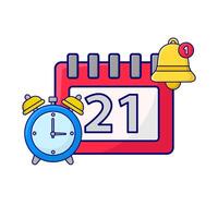 calendar, bell notification with alarm clock time illustration vector