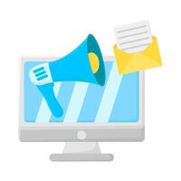 computer,email marketing with megaphone illustration vector