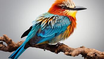 AI generated A vibrant blue macaw perches on a branch in the rainforest generated by AI photo