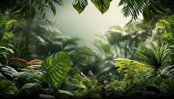 AI generated Fresh green leaves on a palm tree in a tropical rainforest generated by AI photo