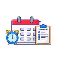 calendar, alarm clock time with to do list illustration vector