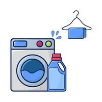 washing machine, towel hanging with bottle detergent illustration vector