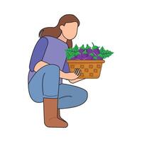 gardener eggplant with eggplant  in basket illustration vector