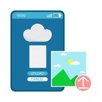 upload file in mobile phone with upload picture illustration vector