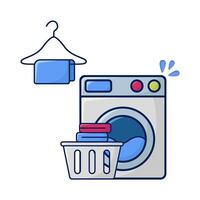 washing machine, towel hanging with laundry in basket illustration vector