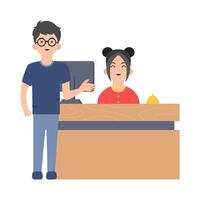 front desk man with front desk women in table work illustration vector