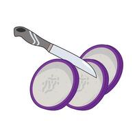 eggplant slice with knife illustration vector