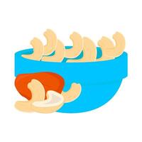 cashew nut in bowl with cashew fruit illustration vector
