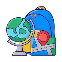 mochila escuela, ubicación en mapas con globo ilustración vector