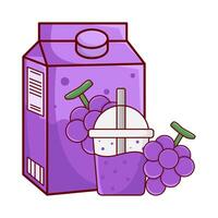 box grape juice, cup grape juice with grape fruit illustration vector