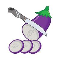 eggplant slice with knife illustration vector