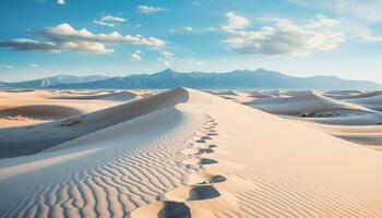 AI generated Arid climate, striped sand dunes curve in remote African landscape generated by AI photo